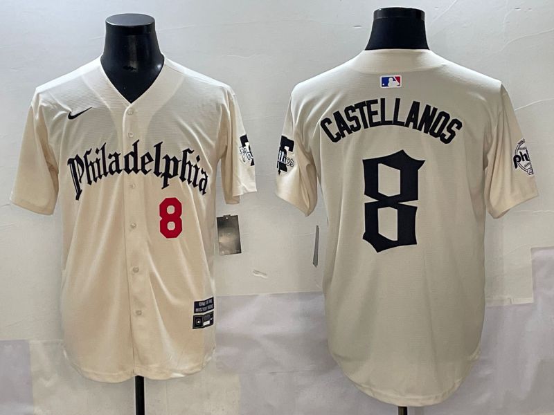 Men 2025 Philadelphia Phillies #8 Castellanos Cream Five generations Joint Name Nike MLB Jersey style 3